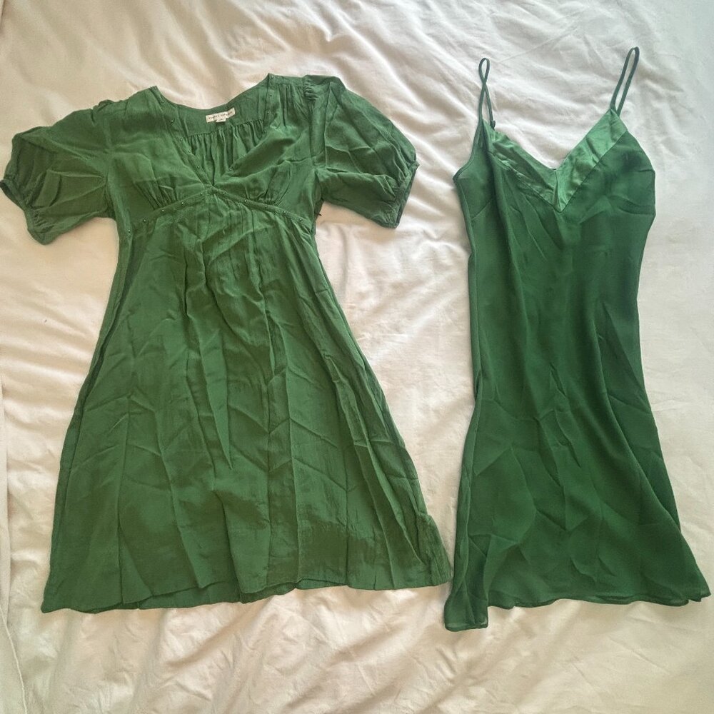 Banana Republic Green Dress with Separate Slip Empire Waist Metal Studs 4